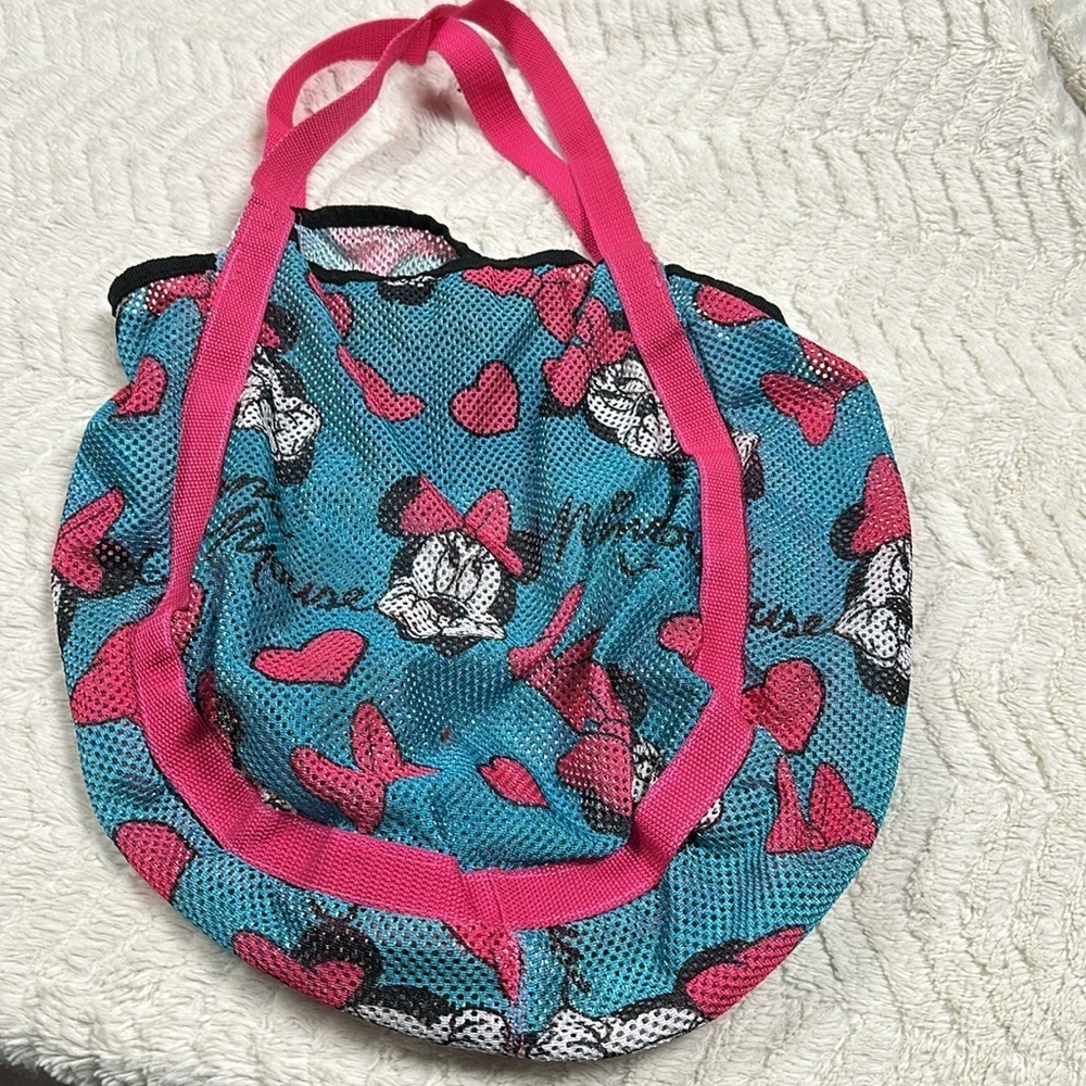 DISNEY MINNIE MOUSE Mesh Beach Pool Tote Blue & Pink Bag - Picture 4 of 6